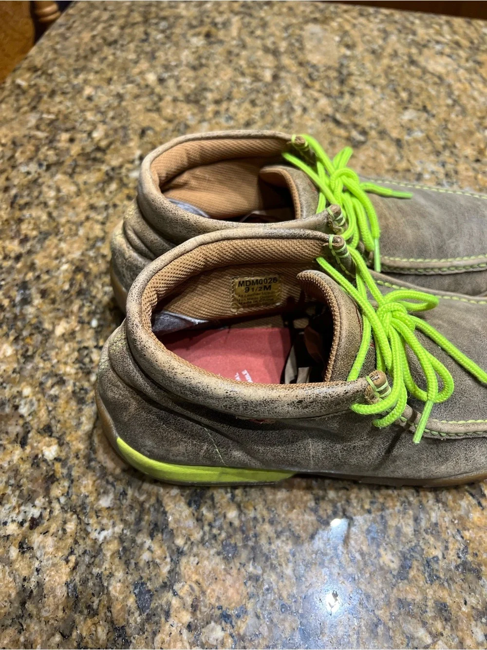 Twisted X Men's Casual Leather Moc Toe Shoes in Brown with Lime Accents